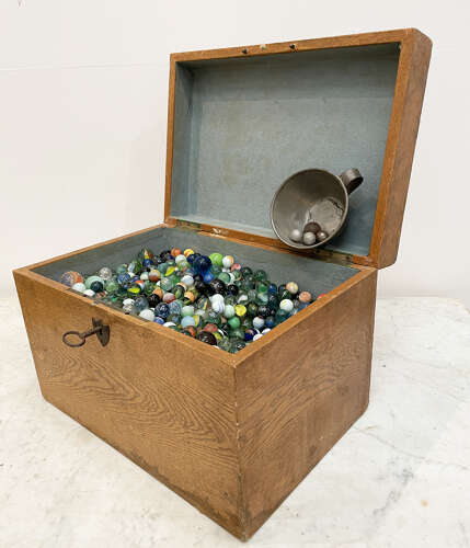 19th c French Box of Marbles - circa 1880