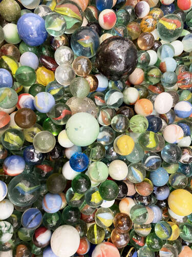 19th c French Box of Marbles - circa 1880