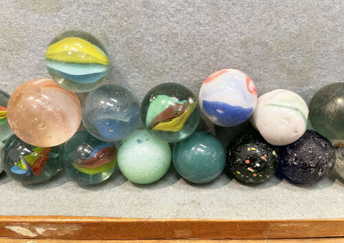 19th c French Box of Marbles - circa 1880