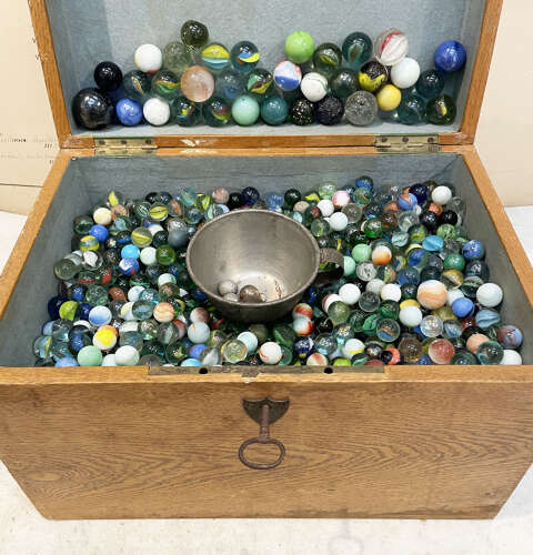 19th c French Box of Marbles - circa 1880