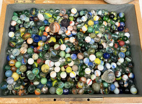 19th c French Box of Marbles - circa 1880