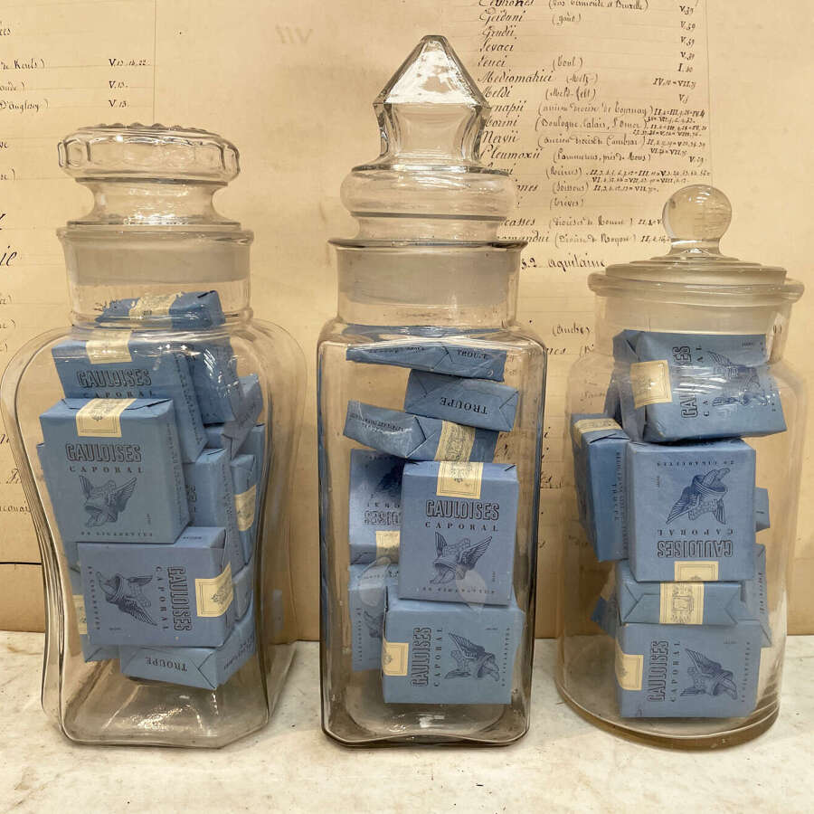 3 French Glass Bonbon Jars with lids - c 1900