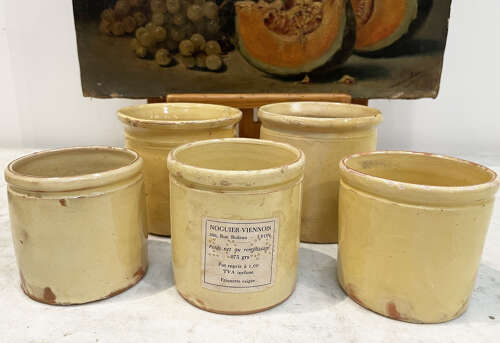 5 small  19th c yellow Jars