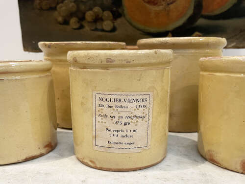 5 small  19th c yellow Jars