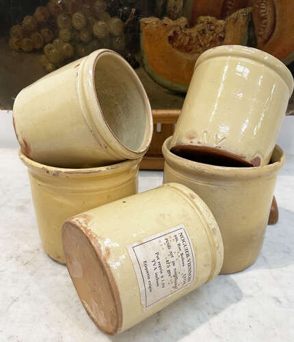 5 small  19th c yellow Jars