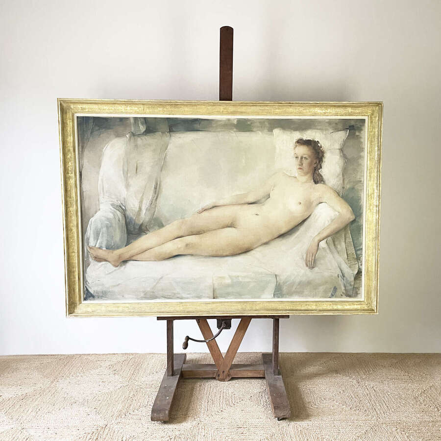 Large 20th C Belgian Oil on Canvas Nude Painting