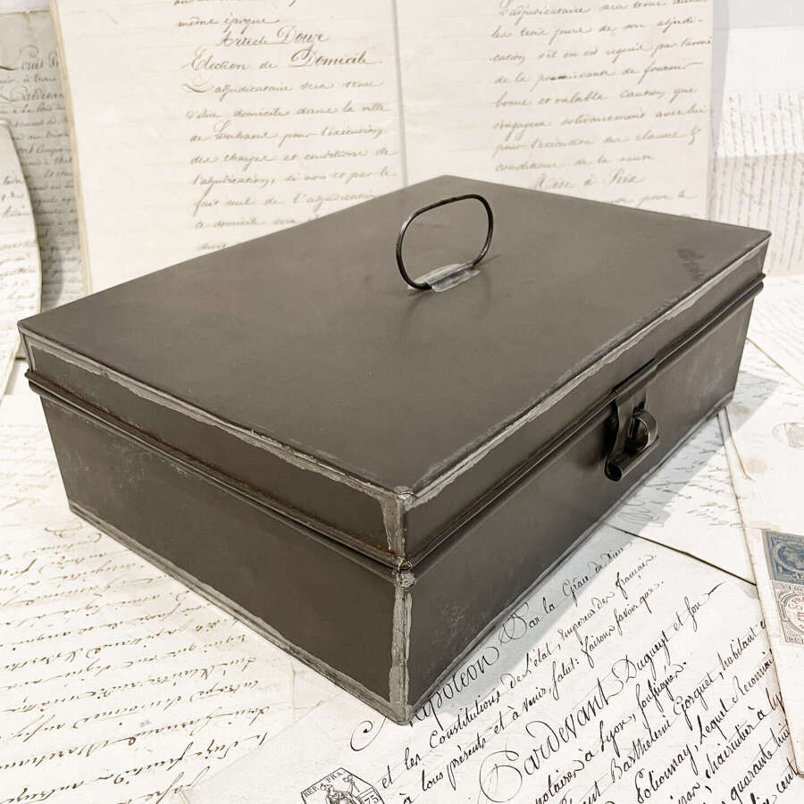 19th Century French Tin or Toleware Box with Handle