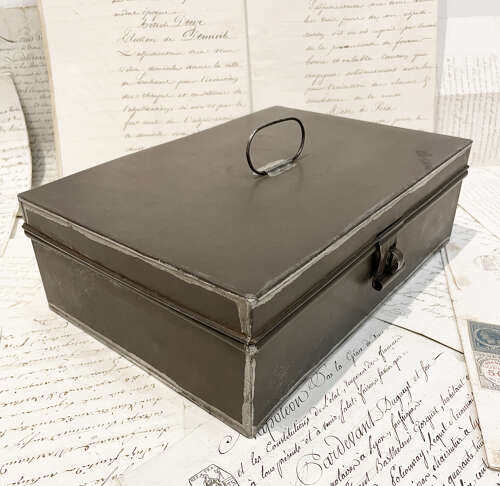19th Century French Tin or Toleware Box with Handle