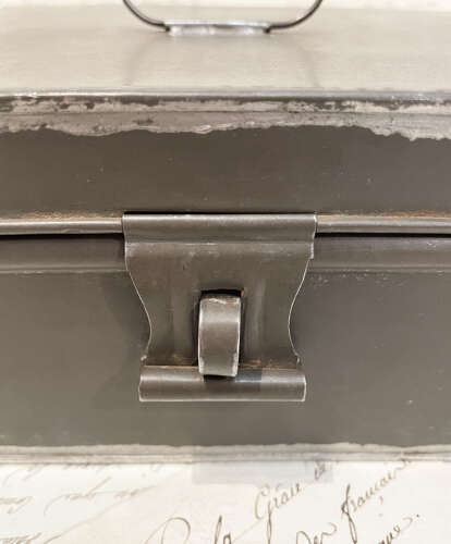 19th Century French Tin or Toleware Box with Handle
