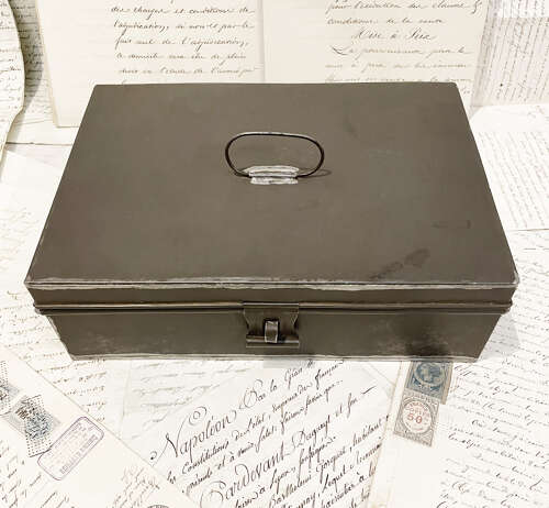 19th Century French Tin or Toleware Box with Handle