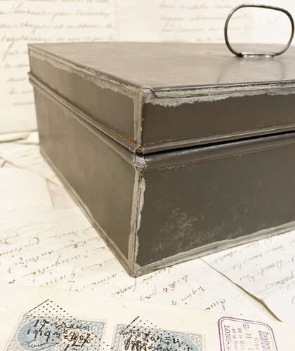 19th Century French Tin or Toleware Box with Handle