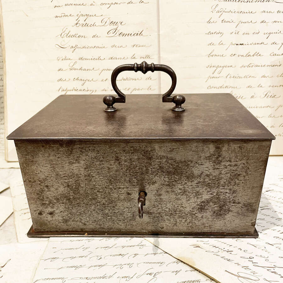 19th c French Iron Money Box with decorative handle