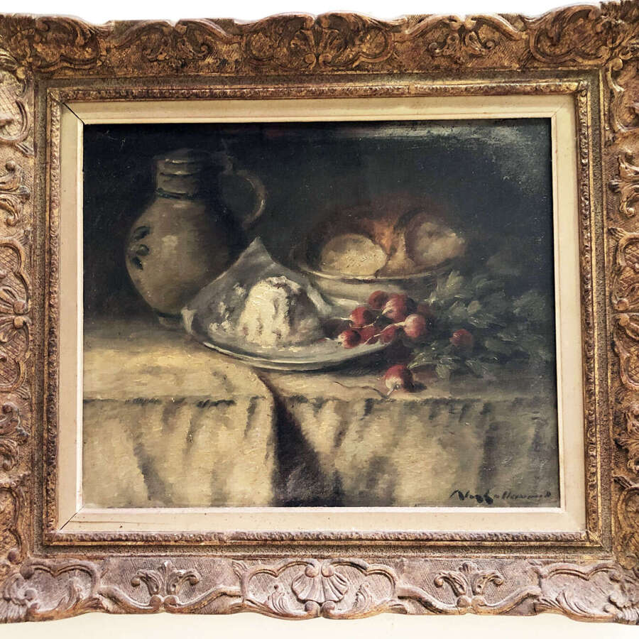 A French 19th c still-life oil painting 'radishes'.