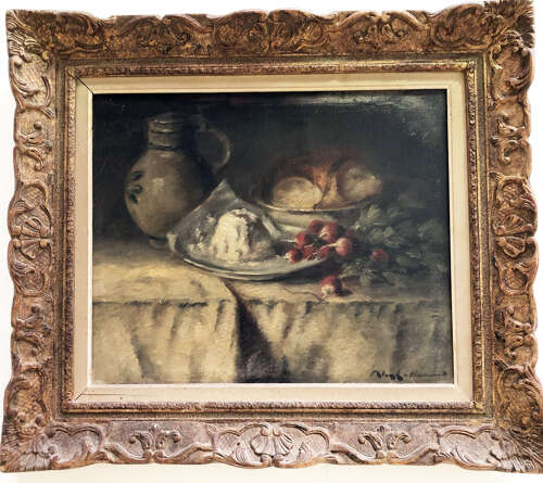 A French 19th c still-life oil painting 'radishes'.