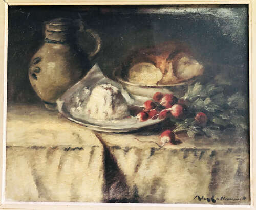 A French 19th c still-life oil painting 'radishes'.