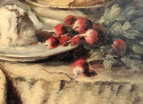 A French 19th c still-life oil painting 'radishes'.