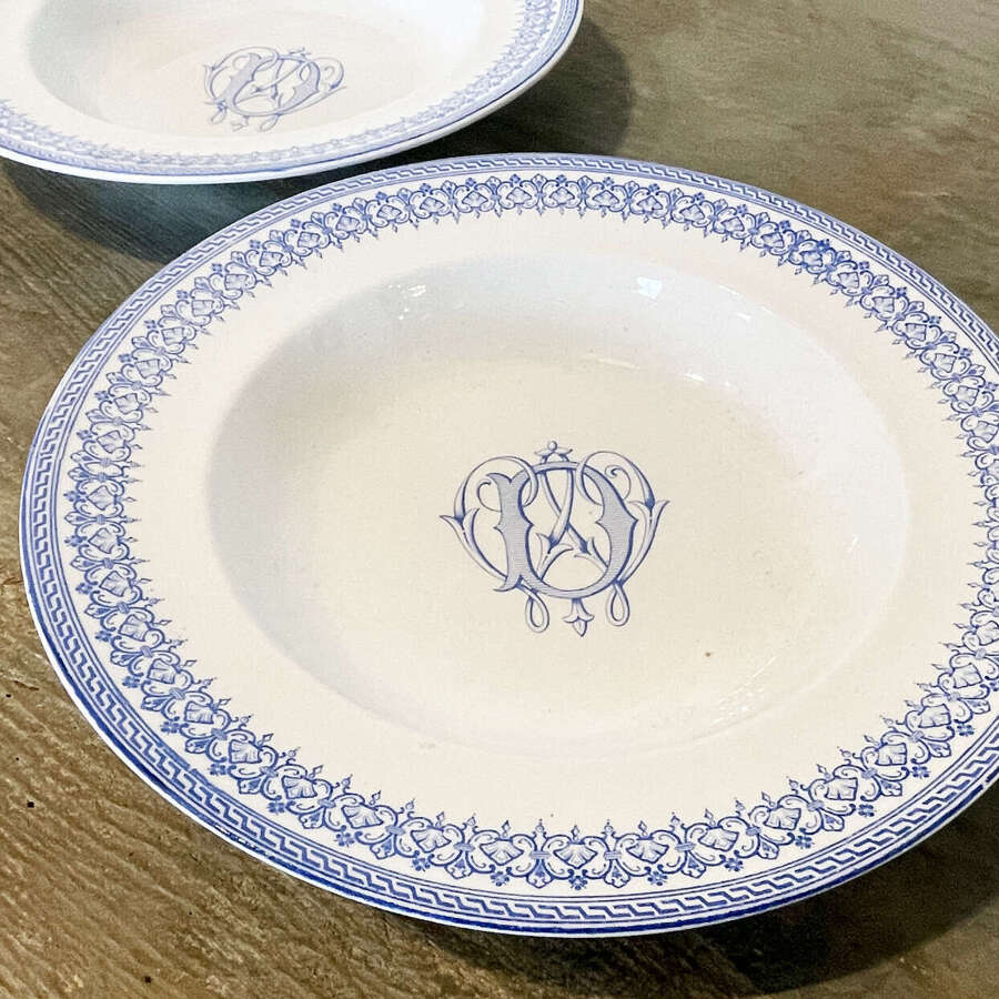 Pr. English 19th c Soup Plates with monogram