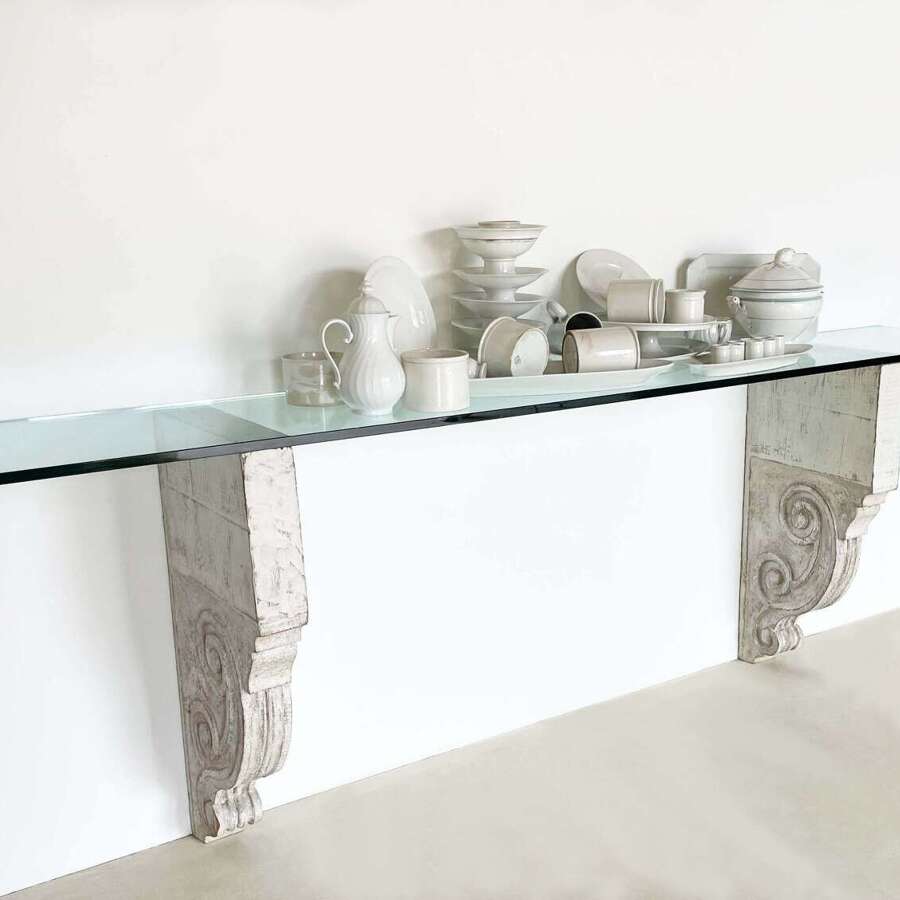 Long 19th c Console with Carved Corbels