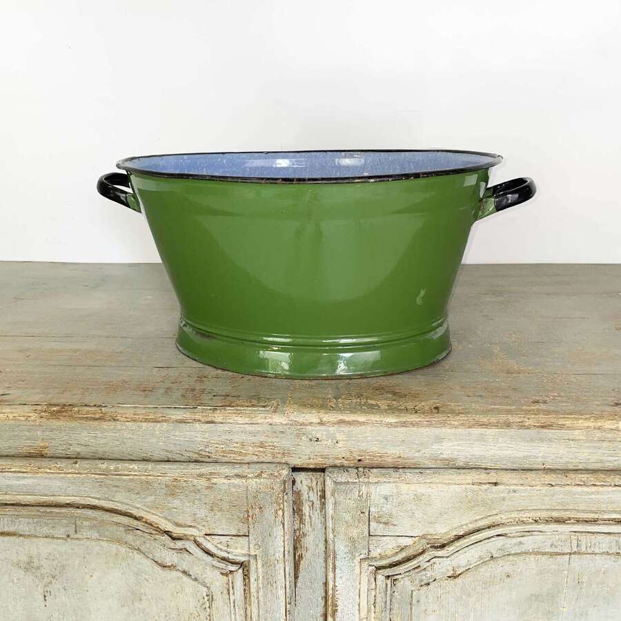 20th Century French Green Oval Enamel Bowl