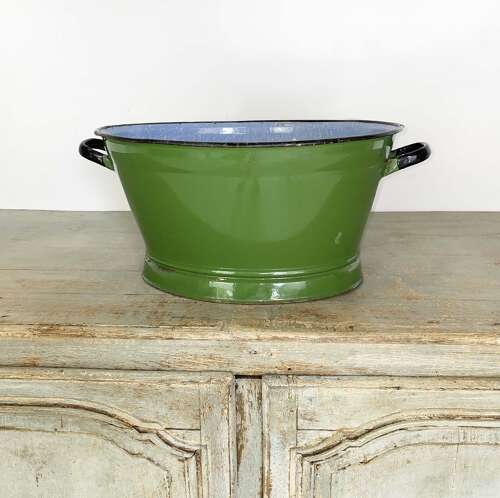20th Century French Green Oval Enamel Bowl
