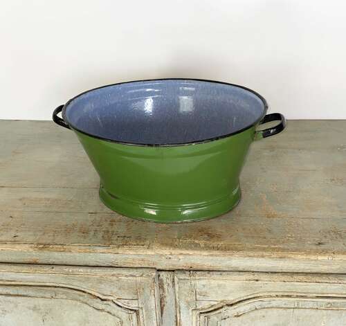 20th Century French Green Oval Enamel Bowl