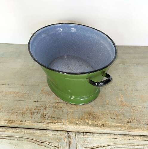 20th Century French Green Oval Enamel Bowl