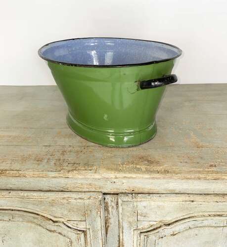 20th Century French Green Oval Enamel Bowl